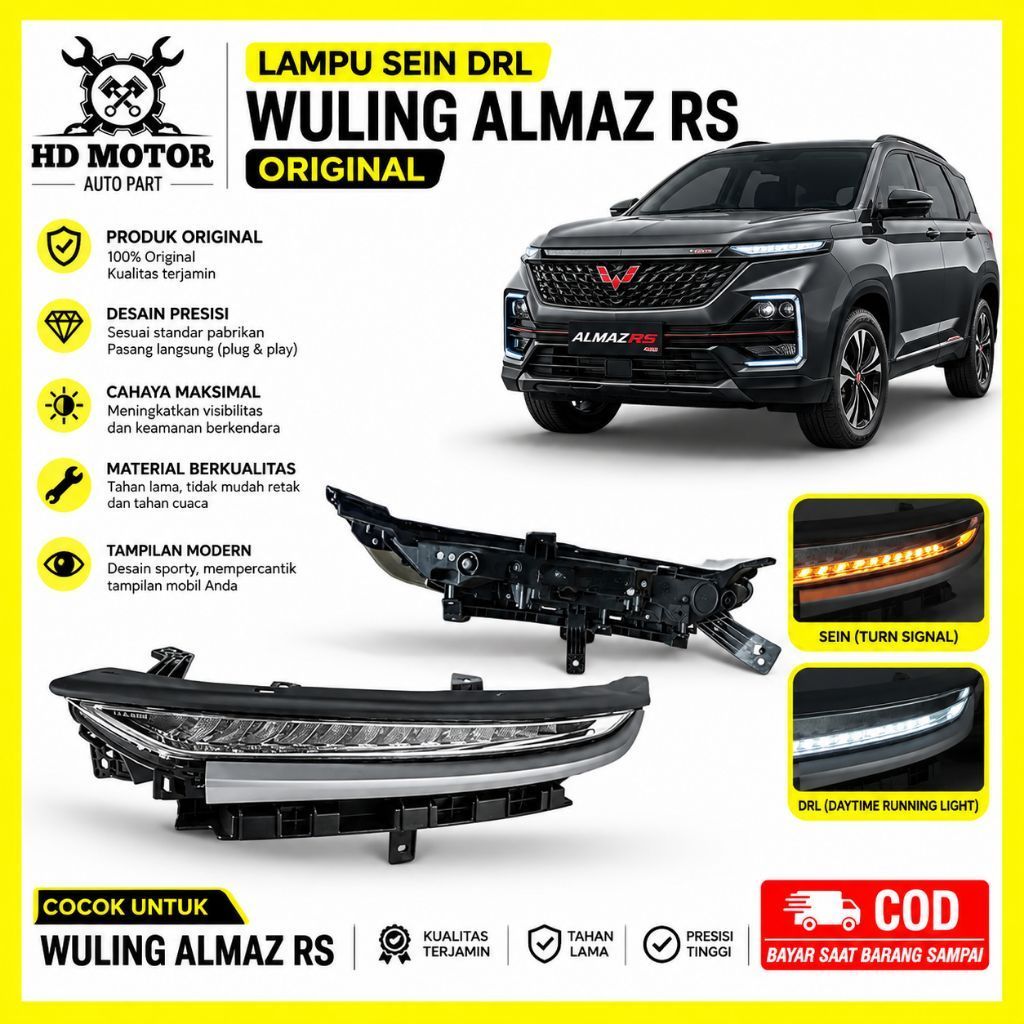 lampu depan DRL wuling ALMAZ RS ORIGINAL lampu alis depan DRL WULING ALMAZ kanan atau kiri lampu dep