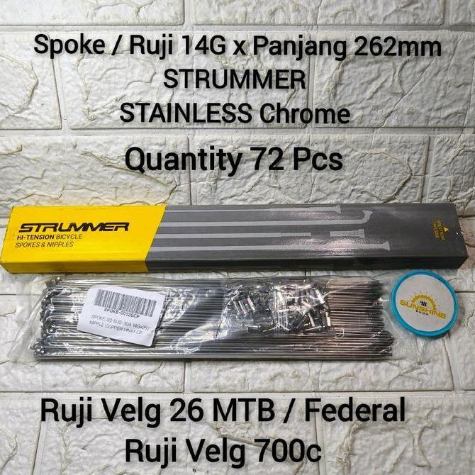 Spoke Ruji Jari 262 STRUMMER Stainless Chrome 14G x 262mm Rims 26 MTB Federal Velg Datar Dan Rim Roa