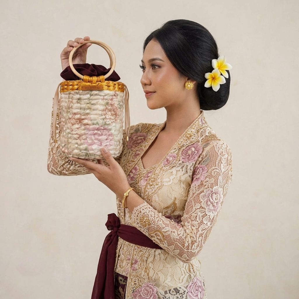 Tas Handmade Anyaman Enceng Gondok Motif Bunga Shabby Chic Gaya Vintage Tas Cewek untuk Pesta Kondan