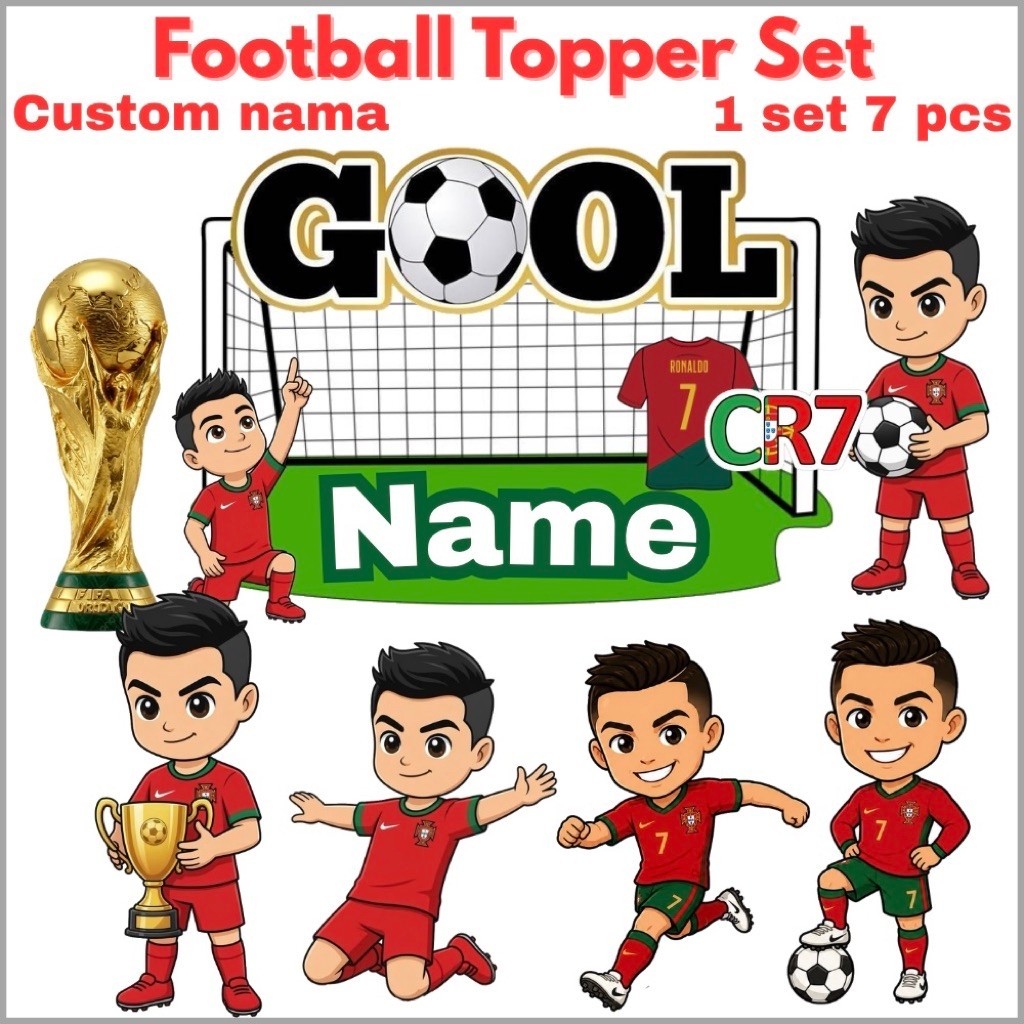 3D cake topper bola football toper sepakbola Ronaldo custom nama