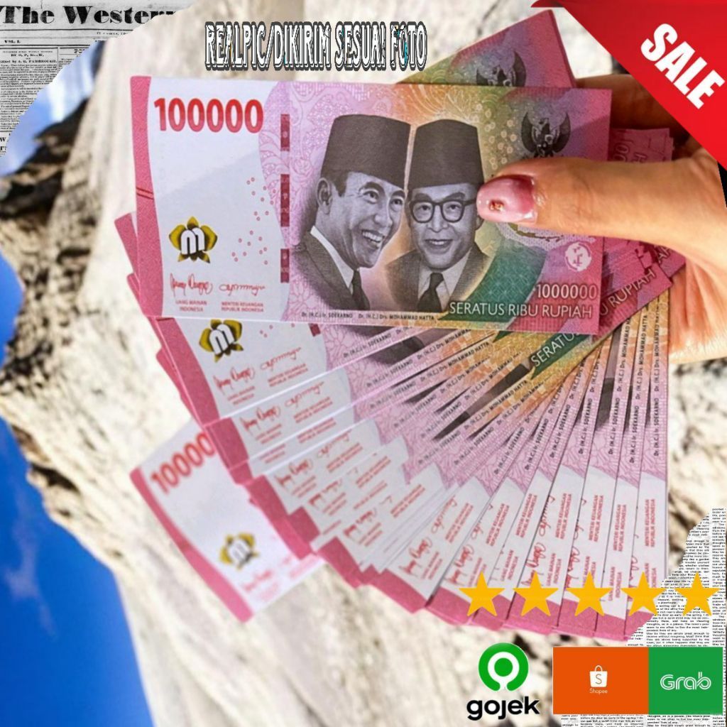 100 Lembar Uang Mainan Anak Mirip Asli Hiasan Buket - Desain Realistis, Bahan Premium Doff Grade A -