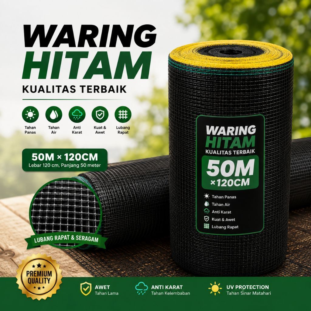 Waring Hitam 50 Meter Lebar Tinggi 120 cm Jaring Kandang Kebun Kolam Bahan Kuat