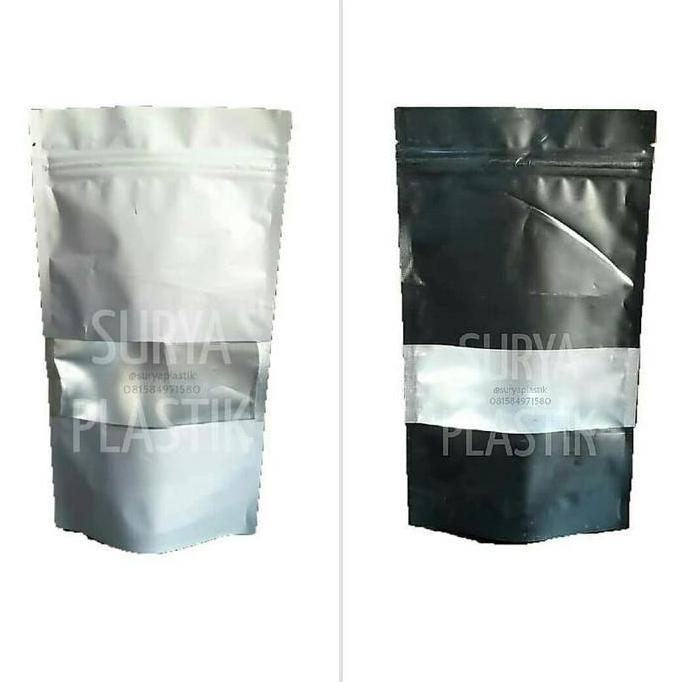 Pilihan - Standing Pouch 12X20 Putih Hitam Standing Pouch Window Kemasan Makanan