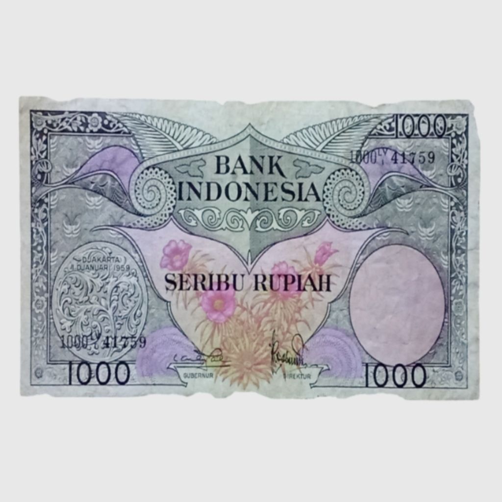 Uang Kuno 1000 Rupiah Seri Bunga tahun 1959
