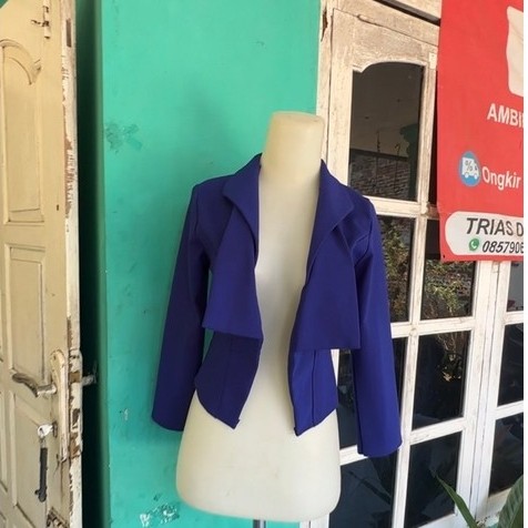 Blazer cewek / outer wanita biru elektrik biru bca bahan scuba premium