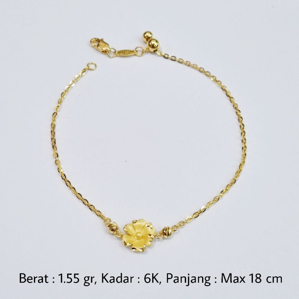 Gelang Serut Bunga Emas UBS 6K Maksimal 18 cm - MA8 / 1.55 gram