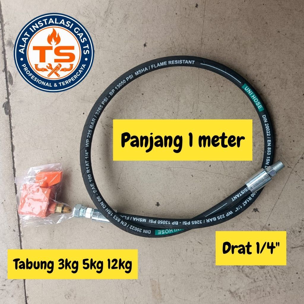 Selang Gas LPG 12kg 1/4" Inch Unihose + Regulator Zeppelin