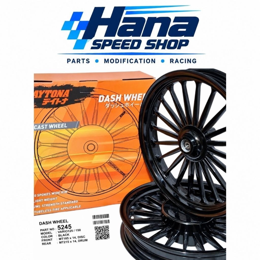 VELG RACING HONDA VARIO 125/150 DAYTONA PALANG 20 BLACK RING 14 | VELG MOTOR