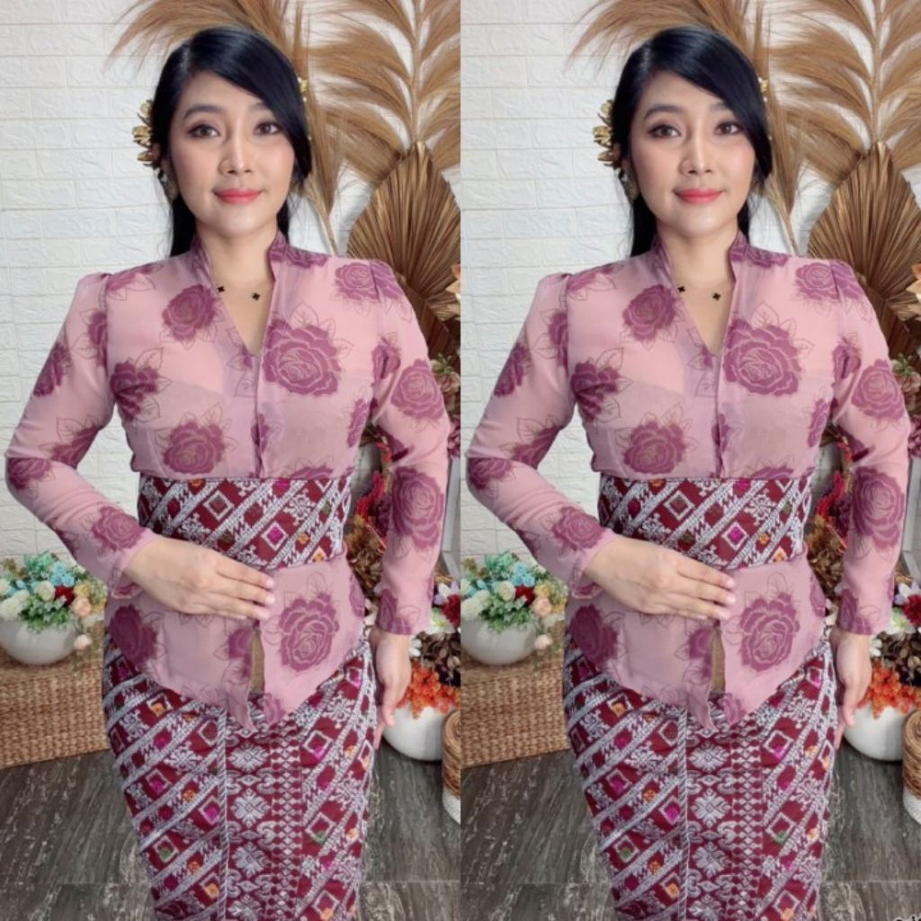 Kebaya jadi lukis kerah sanghai lengan panjang//kebaya bali modern