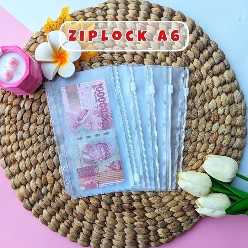 Ziplock A6 6 Lubang / Zipper Pocket Binder A6 / Zipper Pouch Tempat Uang Binder  Keuangan
