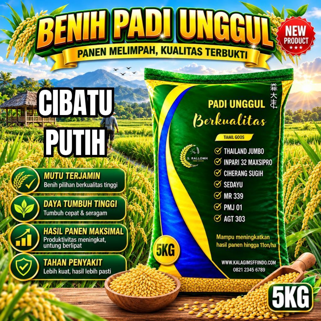 BENIH PADI UNGGUL CIBATU PUTIH KEMASAN 5,KG BENIH PADI KUALITAS ORIGINAL
