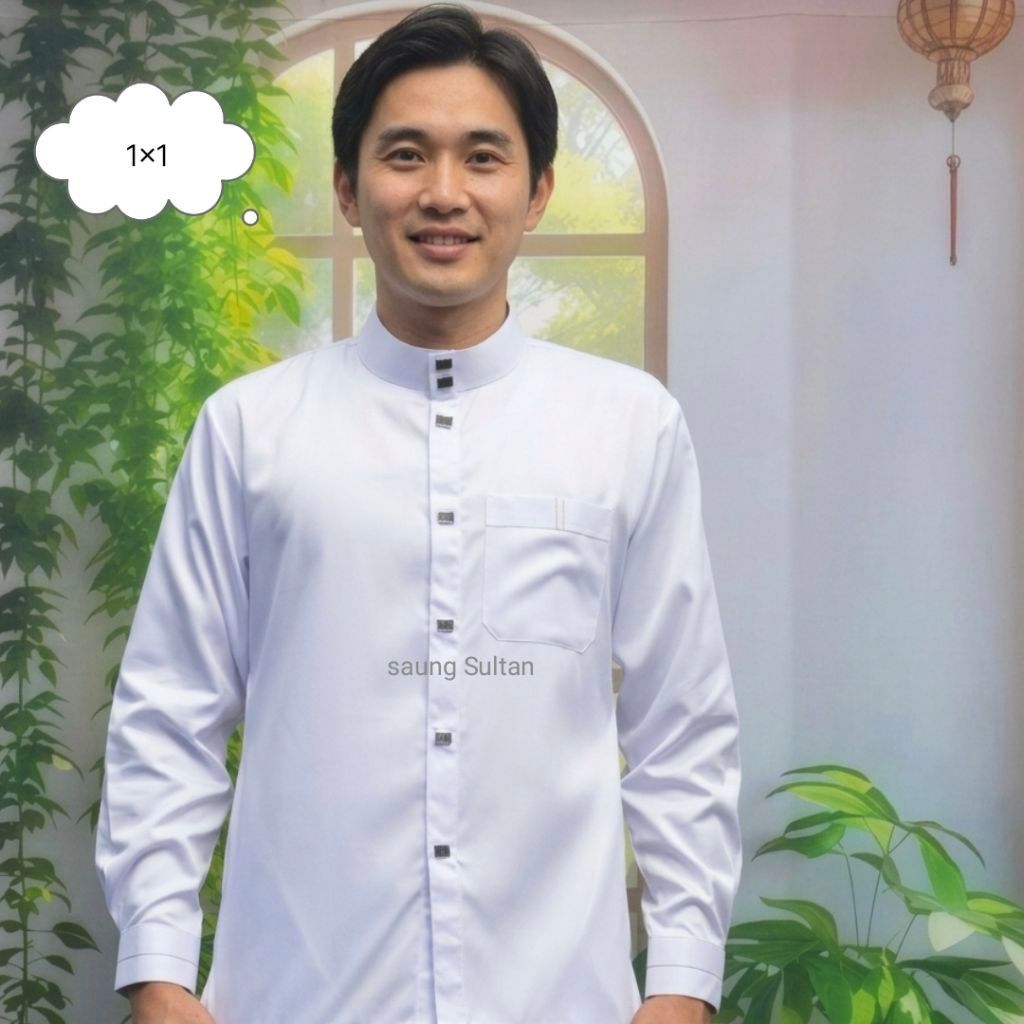 kemeja koko pria dewasa lengan panjang bahan katun toyobo hitam putih saung Sultan