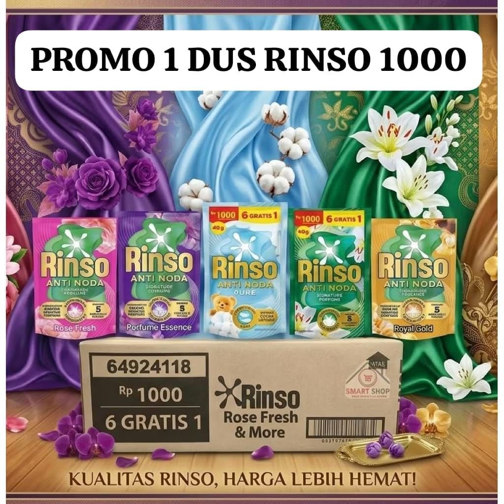 PROMO 1 DUS RINSO CAIR KEMASAN 1000 ISI 112 SACHET / RINSO JUMBO 40ML