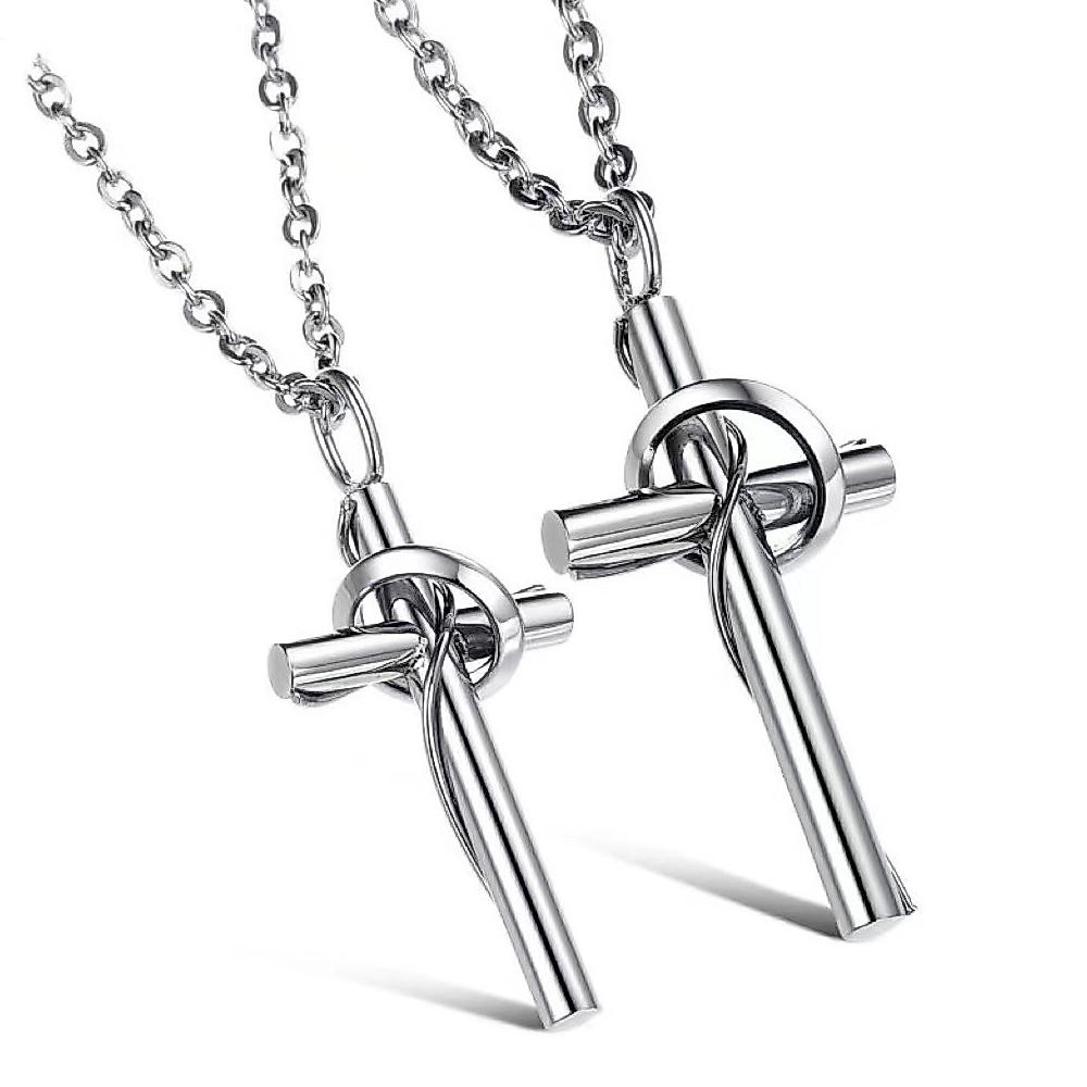 Kalung Couple Salib Stainless Steel Anti Karat Kalung Liontin Salib Retro Liontin Pasangan Elegan