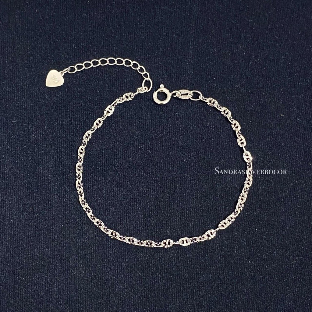 Gelang Perak 925 lapis emas putih - Gelang rantai CD ukir Perak 925 asli