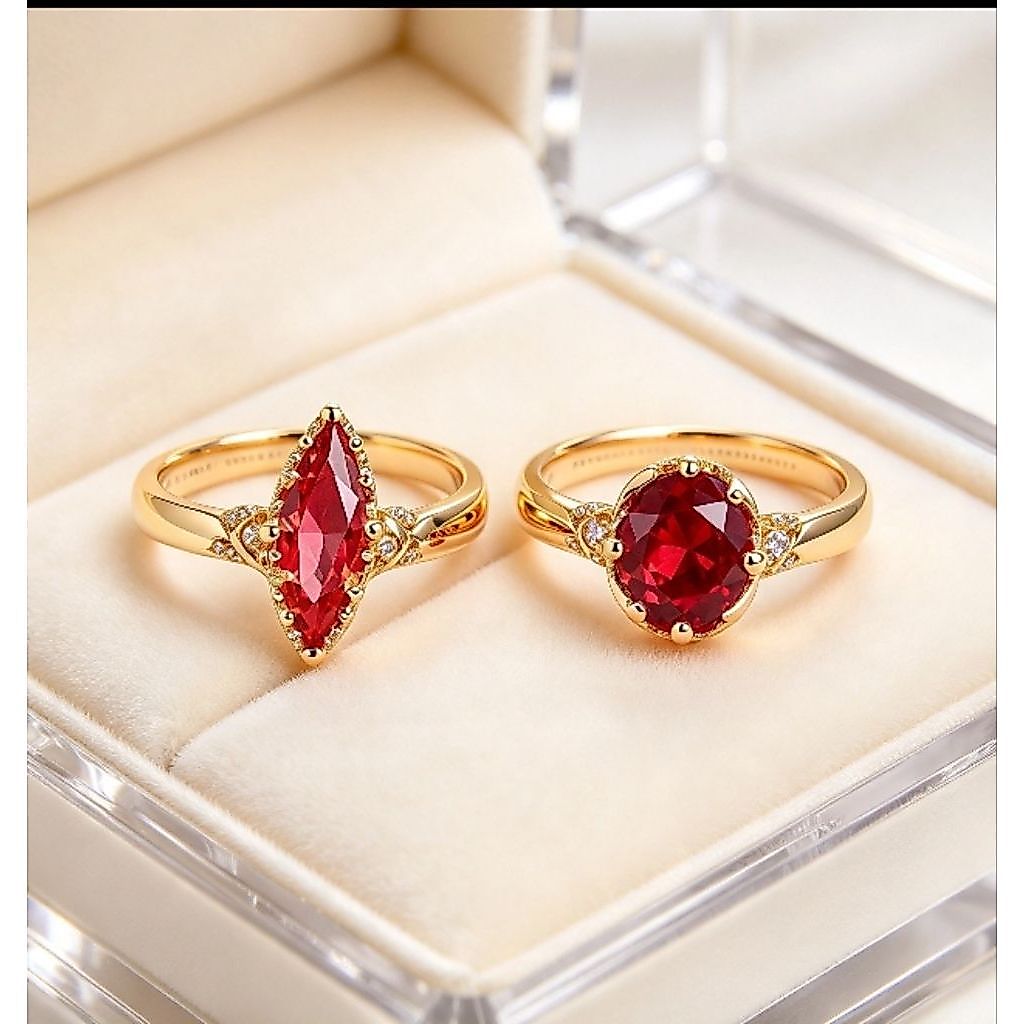 Cincin Batu Merah Delima Dewasa Pria Dan Wanita Lapis Emas Titanium