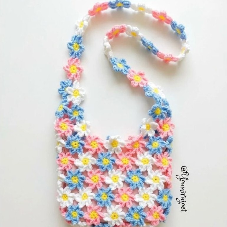 Tas Selempang Rajut Bunga Motif Bunga Pastel Mini Wanita/tas rajut/handmade/tas rajut bunga