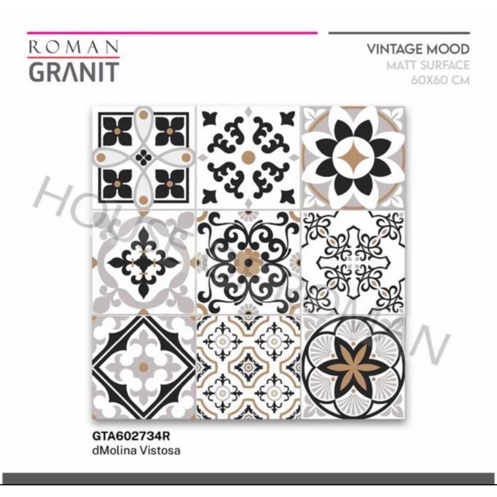 Roman Granit 60x60 dMolina Vistosa/Granit Vintage Motif Batik/Ubin Tegel/Lantai Keramik Motif Tegel