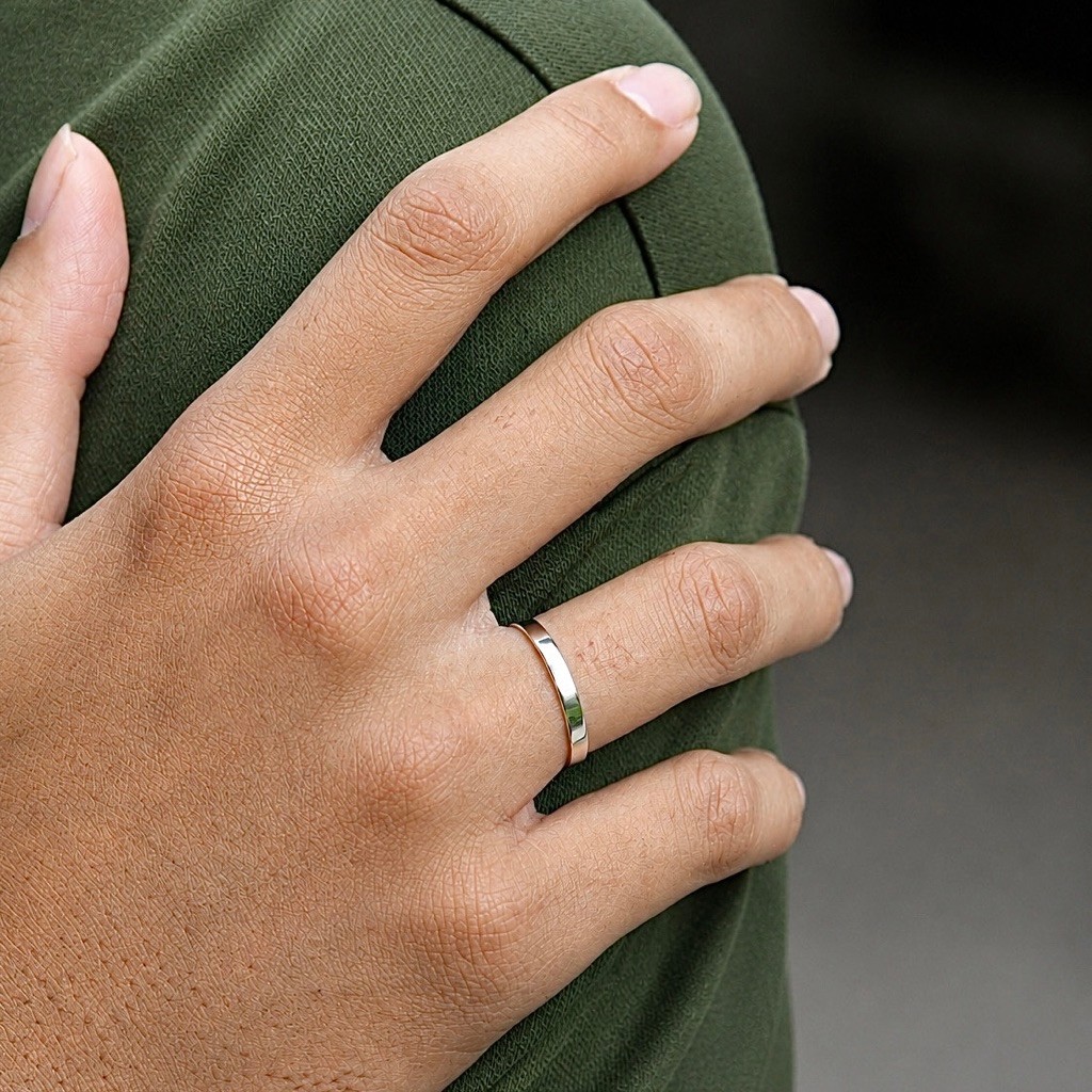 Cincin Plan Perak 925 Asli Pria-Wanita Model Plat Simple Silver S925