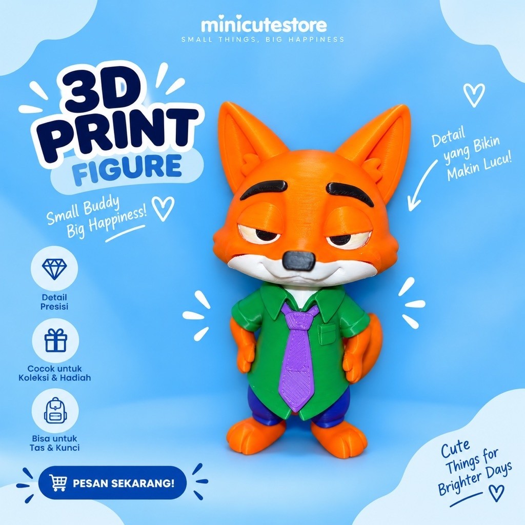 3D Print Fox Figure – Action Figure Rubah Oranye Lucu untuk Koleksi & Dekorasi