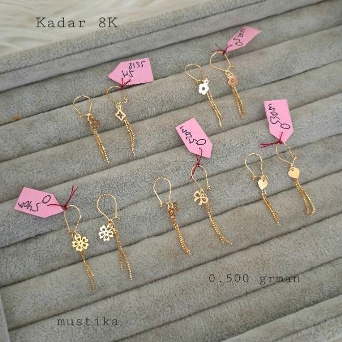 Anting panjang gondel italy gilig emas 8K - Mustika
