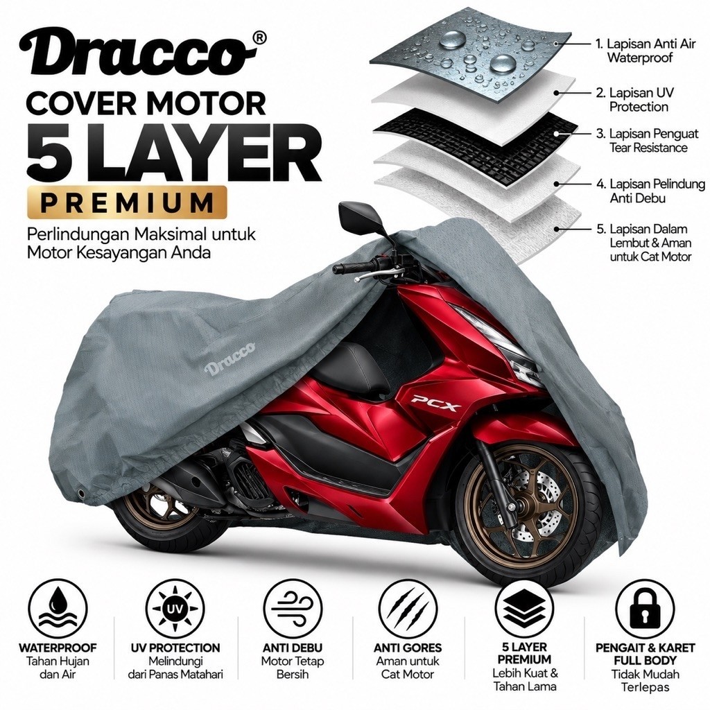 DRACCO Sarung motor honda PCX waterproof 5 layer tebal premium cover motor aksesoris PCX