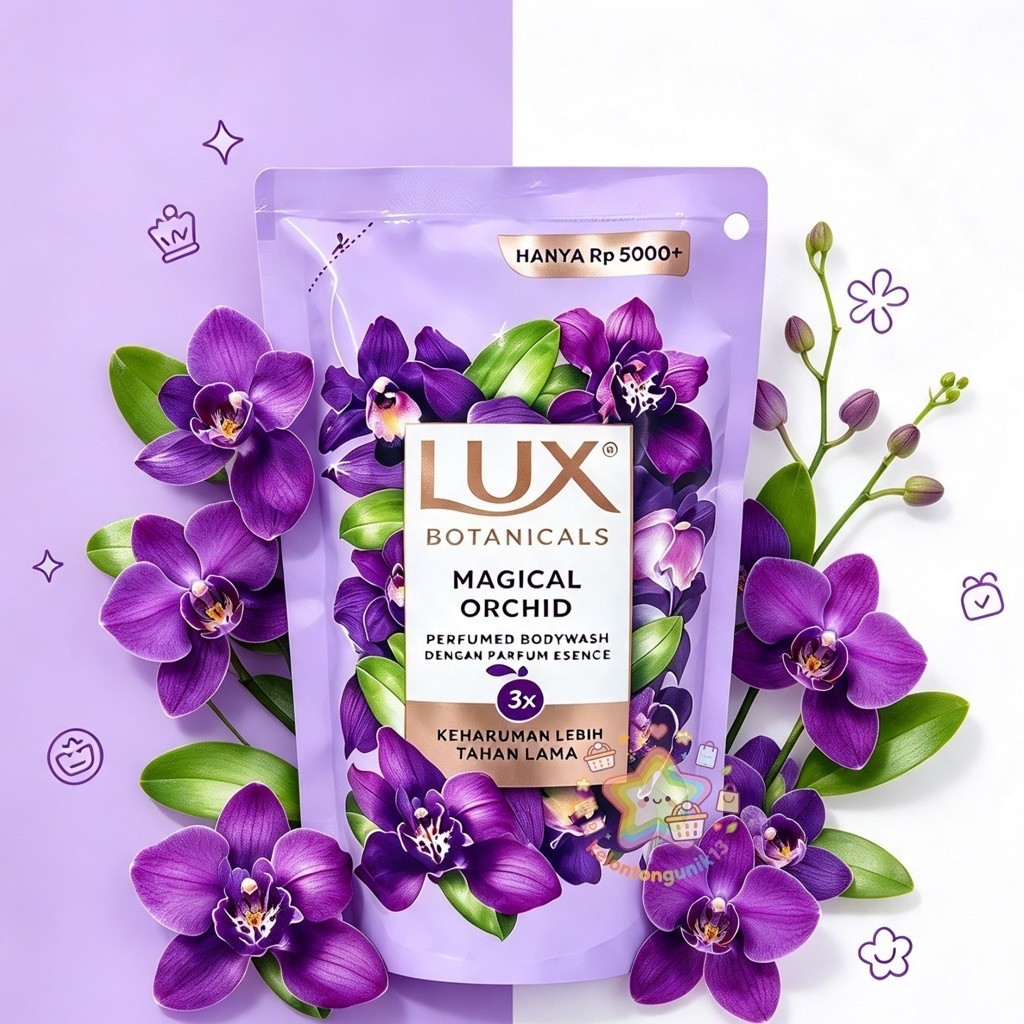 [ 1 POUCH ] SABUN CAIR LUX 80 ml / SABUN CAIR LUX BOTANICALS MAGICAL ORCHID / SABUN LUX UNGU CAIR