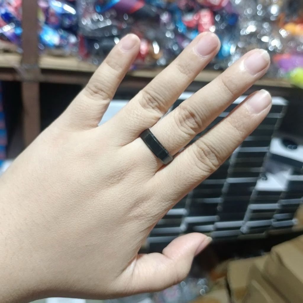 cincin stainless hitam polos kotak 5mm | Cincin titanium hitam pria