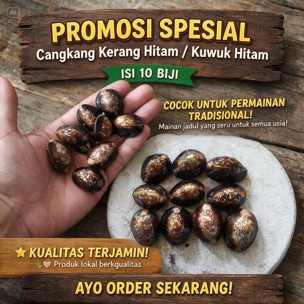 10 biji cangkang kerang kuwuk hitam untuk kerajinan/permainan bola bekles