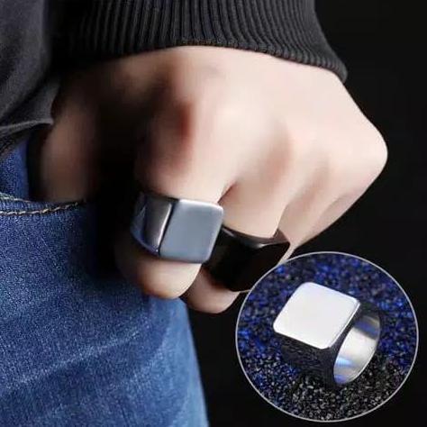 Cincin titanium square kotak hitam cincin pria keren elegant