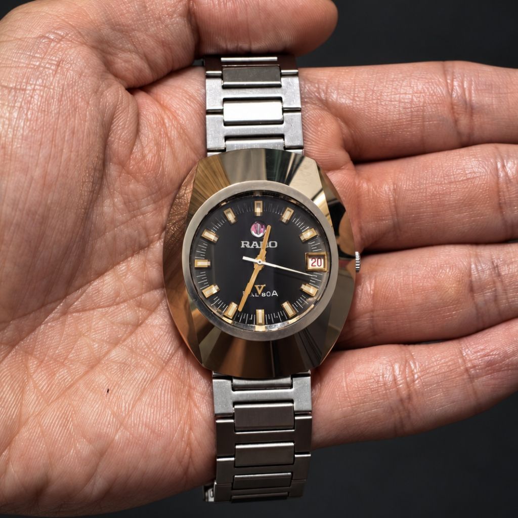Jam Tangan Pria Vintage Rado Balboa V Automatic Gold Silver Dial Hitam Original Second Premium