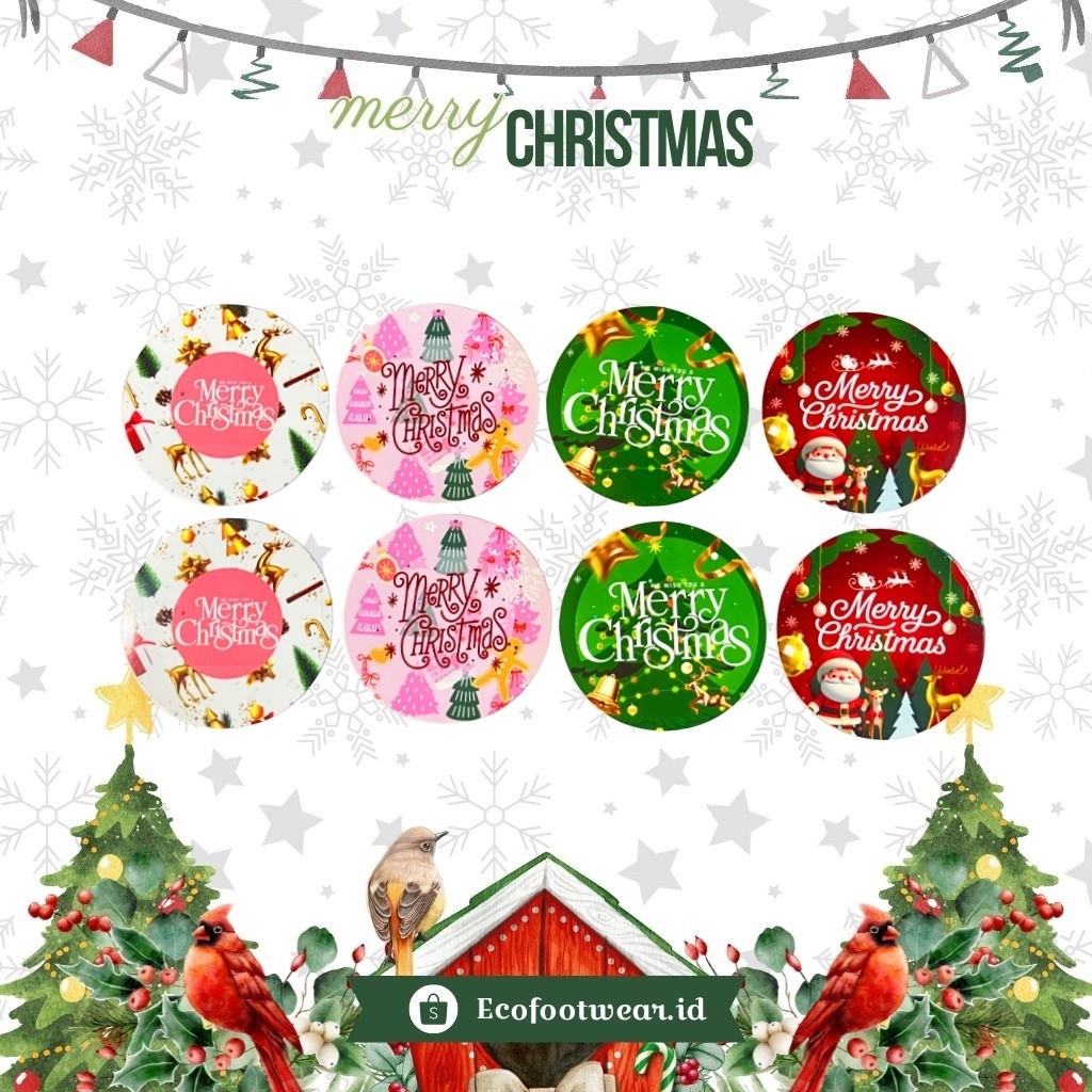[1pcs] Stiker Natal Merry Christmas | Stiker Bulat Kemasan Parcel | Stiker Plastik Cookies Natal eco