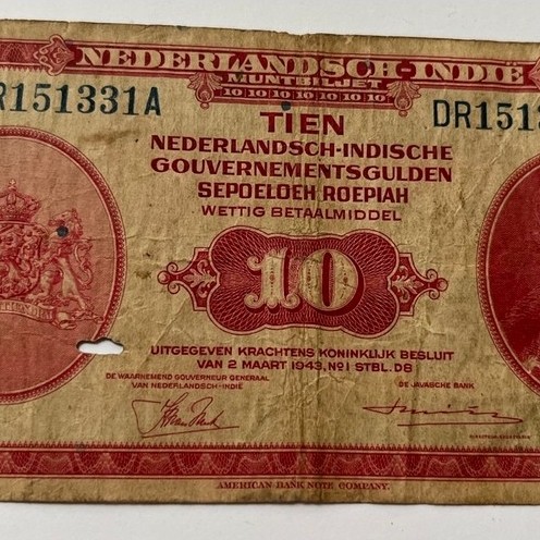 Uang kertas kuno 10 Gulden edisi 1943