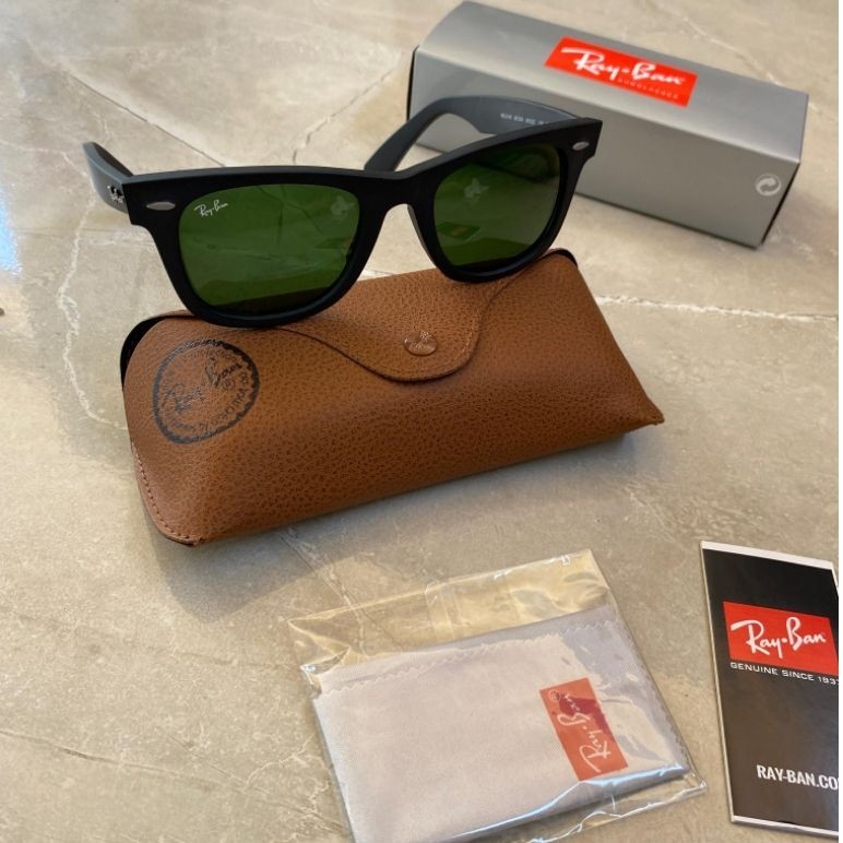 kacamata ray-ban wayfarer frame hitam doff kaca hijau sz 50