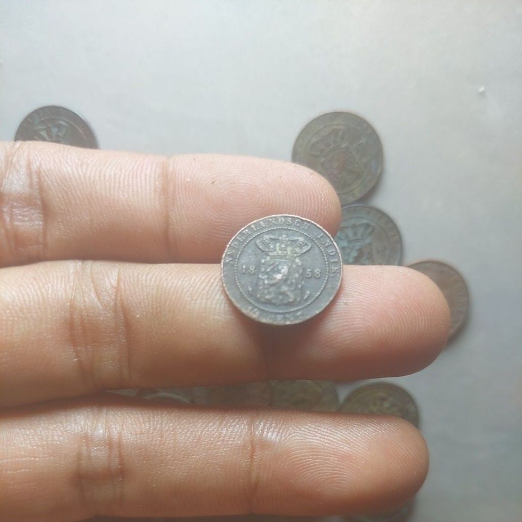 1/2 cent koin belanda tahun 1858 VF to XF