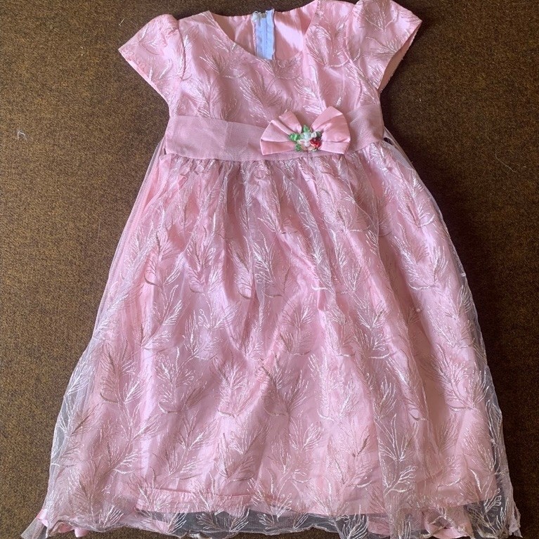 PL Gaun Pesta Anak Cewek Warna Dusty Pink Mix Brokat Tile No Minus