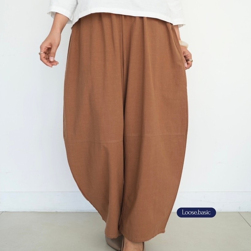 Loose Basic - LOVA Barrel Linen Pants | Celana Barrel Linen Wanita | Baggy Pants Wanita