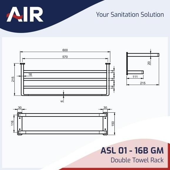 Promo Air Double Towel Rack / Rak Gantungan Handuk Dinding Asl 01 - 16B Minimalis Cod