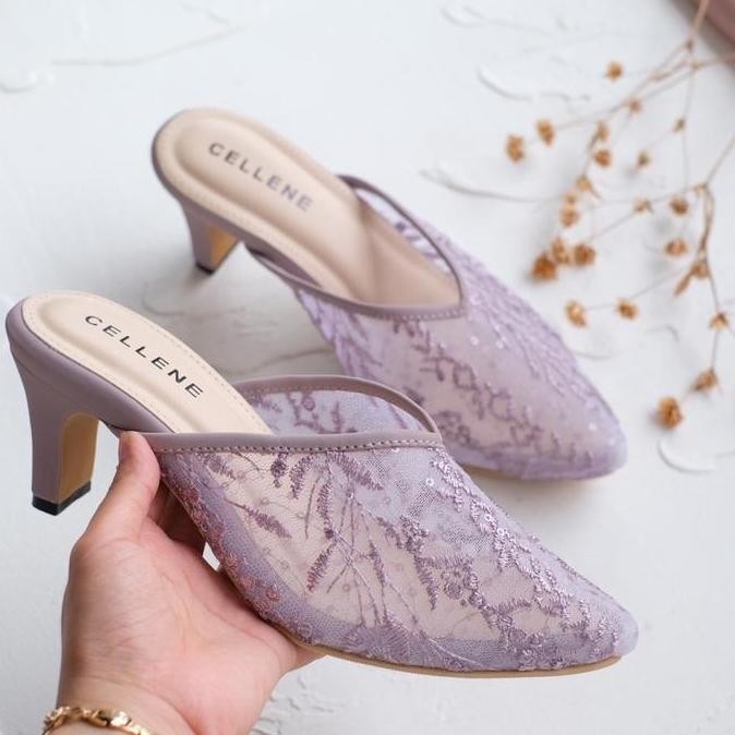 Jia Lace Heels (6Warna) / Wedding Shoes 7Cm Selop Brukat Wanita