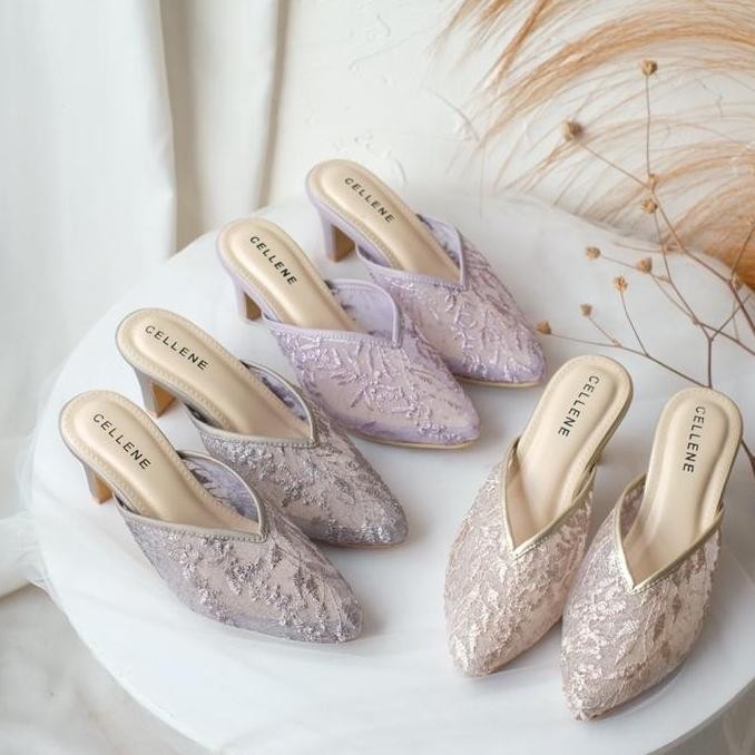 Jia Lace Heels (6Warna) / Wedding Shoes 7Cm Selop Brukat Wanita
