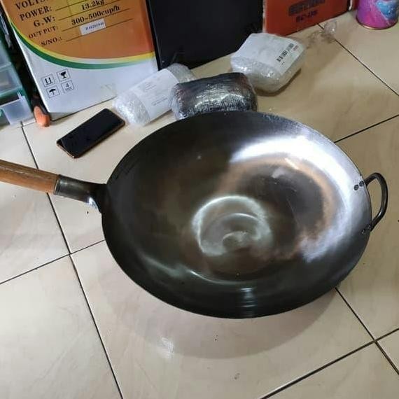 Wajan Wok Kuali Baja Putih 45Cm Wajan Nasi Goreng Gagang