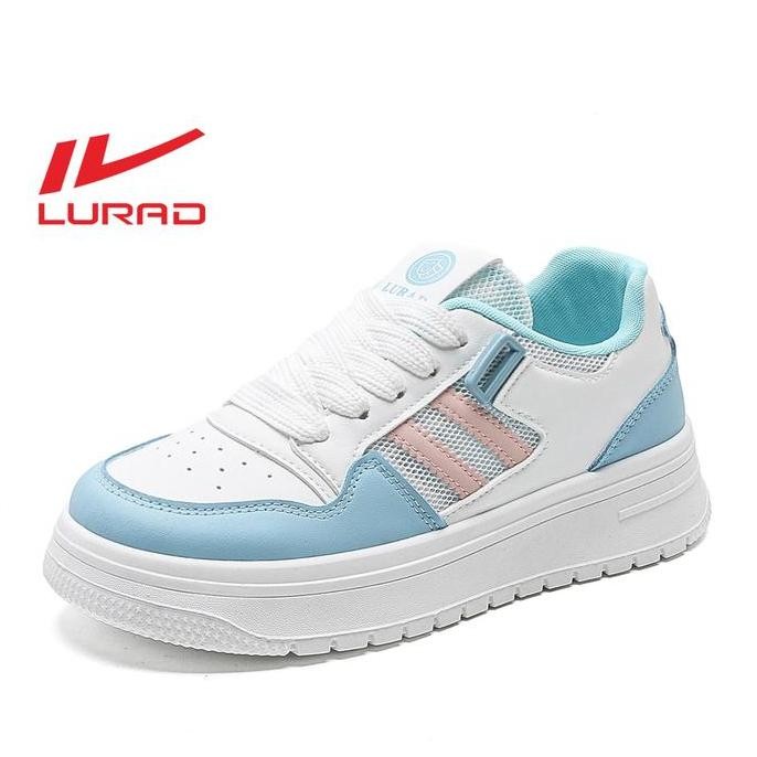 Lurad Sepatu Wanita White Sneakers Pink-Blue Kasual Jalan-Jalan Ootd Genz Qn2555