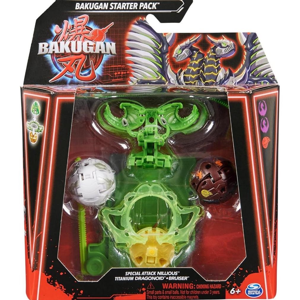 Bakugan Starter 3-Pack, Special Attack Nillious, Titanium Dragonoid, Bruiser, Customizable Spinning