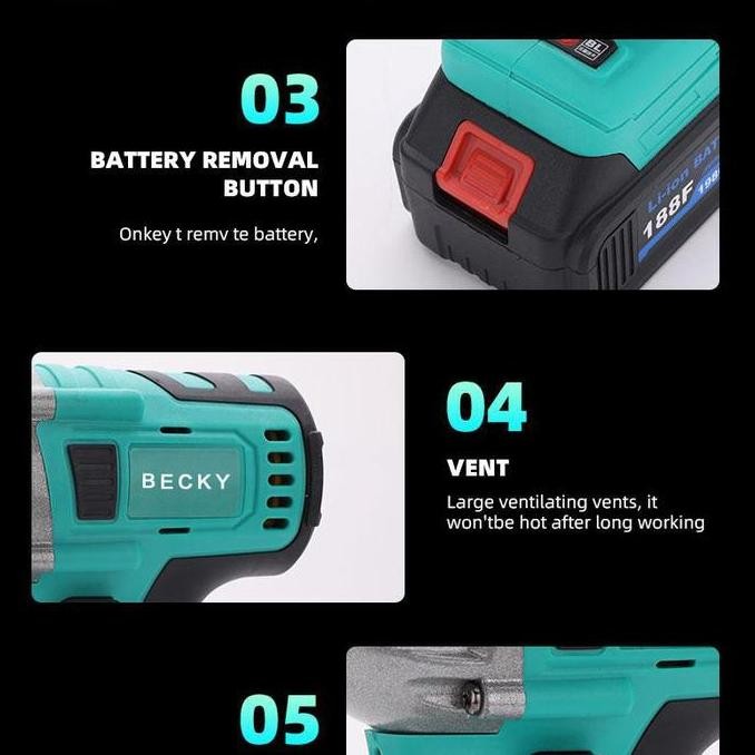 Awafash- Impact wrench Cordless 188V 560N/M 2 baterai mesin impact buka baut bor impact baterai inpe