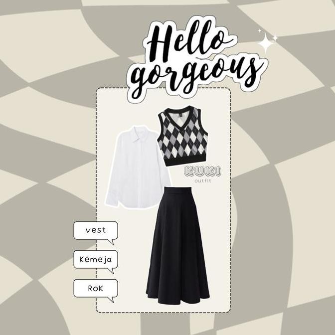 Promo One Set Wanita Korean Style (Vest Rajut Kemeja Rok Hitam) Ootd Kekinian Knit Hijab - Kk02 Atas