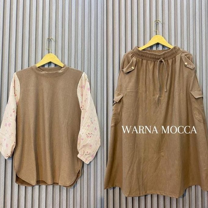 Promo Gishamode| Clarke Set Rok Noera Cargo Bahan Katun Baverly | Lengan Panjang Polos Cod