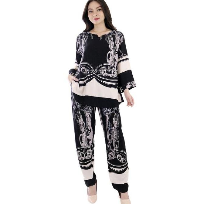 Promo Setelan Oneset Wanita Oversize Motif Rayon Branded Viral Big Size Super Jumbo Set Blus Celana 