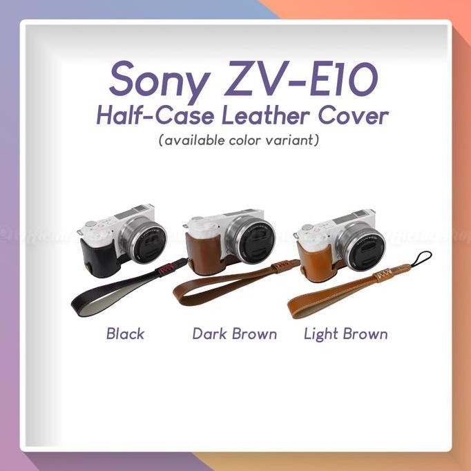 LEIRI- Half Case Leather Bag for Sony ZV-E10 with Strap Tas Kamera Alpha ZV E 10 Mark 1 Bahan Kulit 