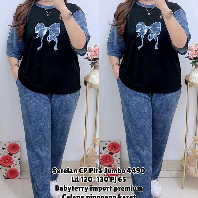 Promo 4490 Setelan Cp Pita Jumbo Babyterry Wanita |One Set Ld120-130|Setelan Babyterry|Setelan Celan