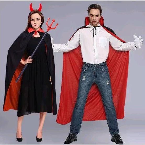 Jubah Cosplay Halloween Dewasa Anak Anak Jubah Vampir Hitam Merah Hiasan Halloween